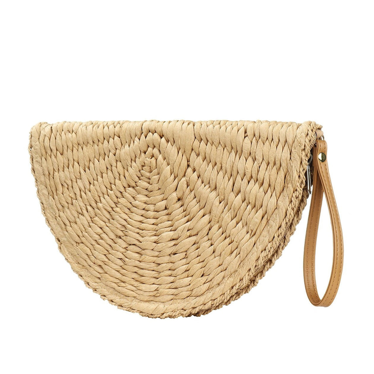 Semi rigid hand woven clutch with an even interlaced pattern