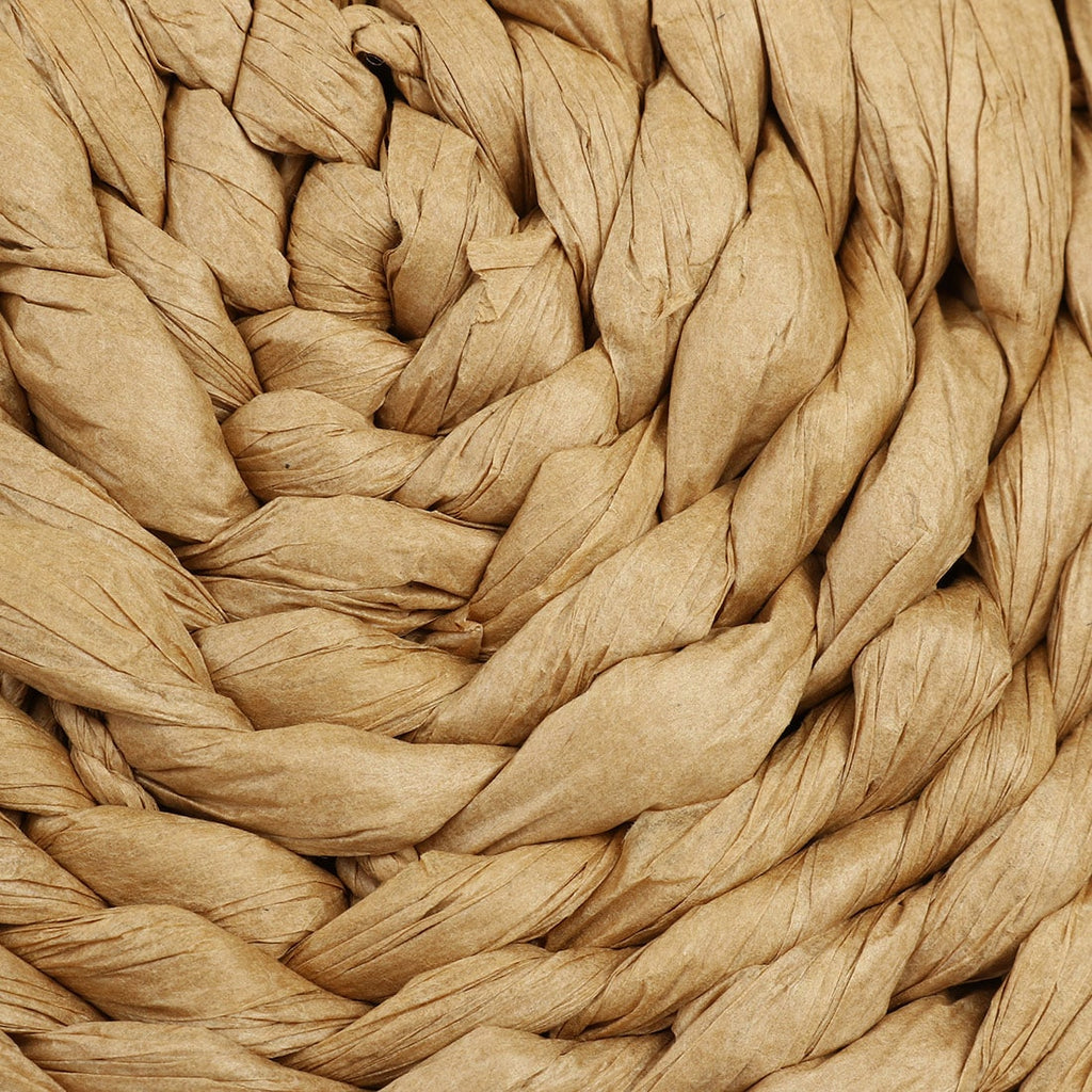 Semi rigid hand woven clutch with an even interlaced pattern