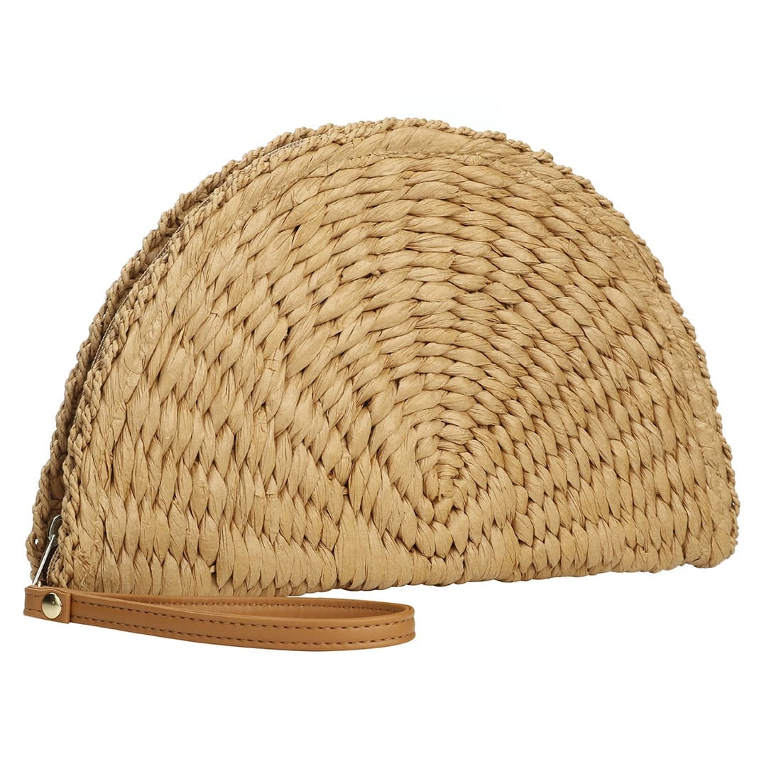 Semi rigid hand woven clutch with an even interlaced pattern