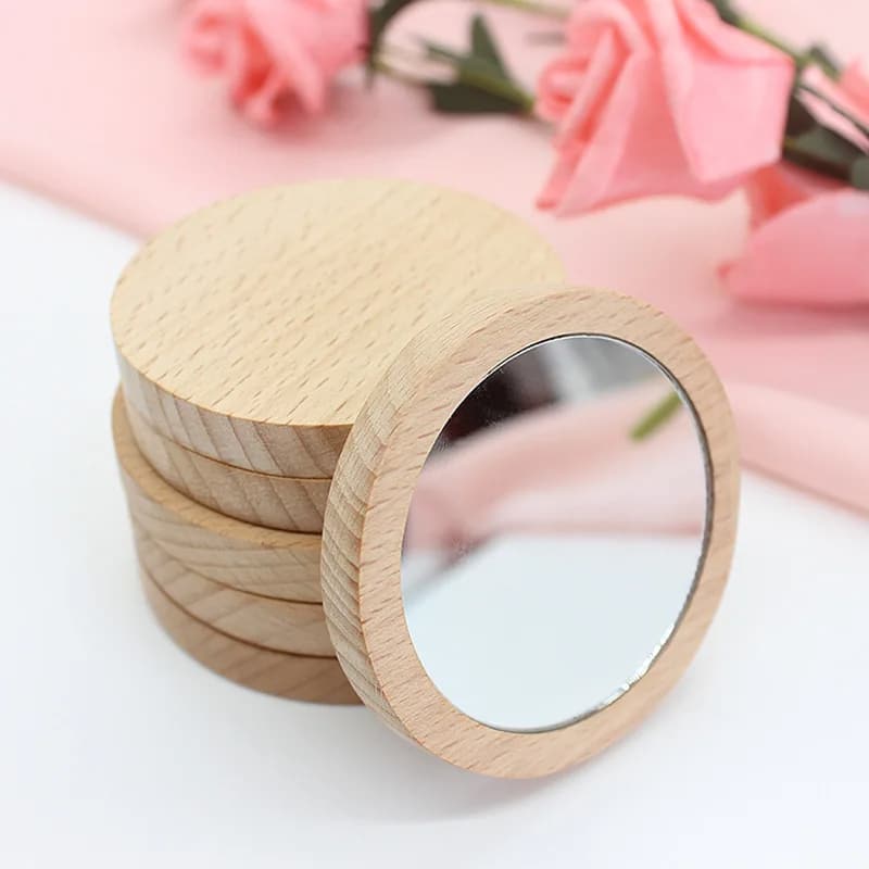 Round Pocket Size Wooden Mirrors