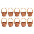 Tiny handwoven basket with handle held between fingers