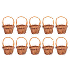 Tiny handwoven basket with handle held between fingers