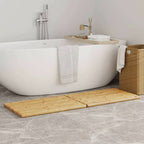 Two natural bamboo slatted bath mats