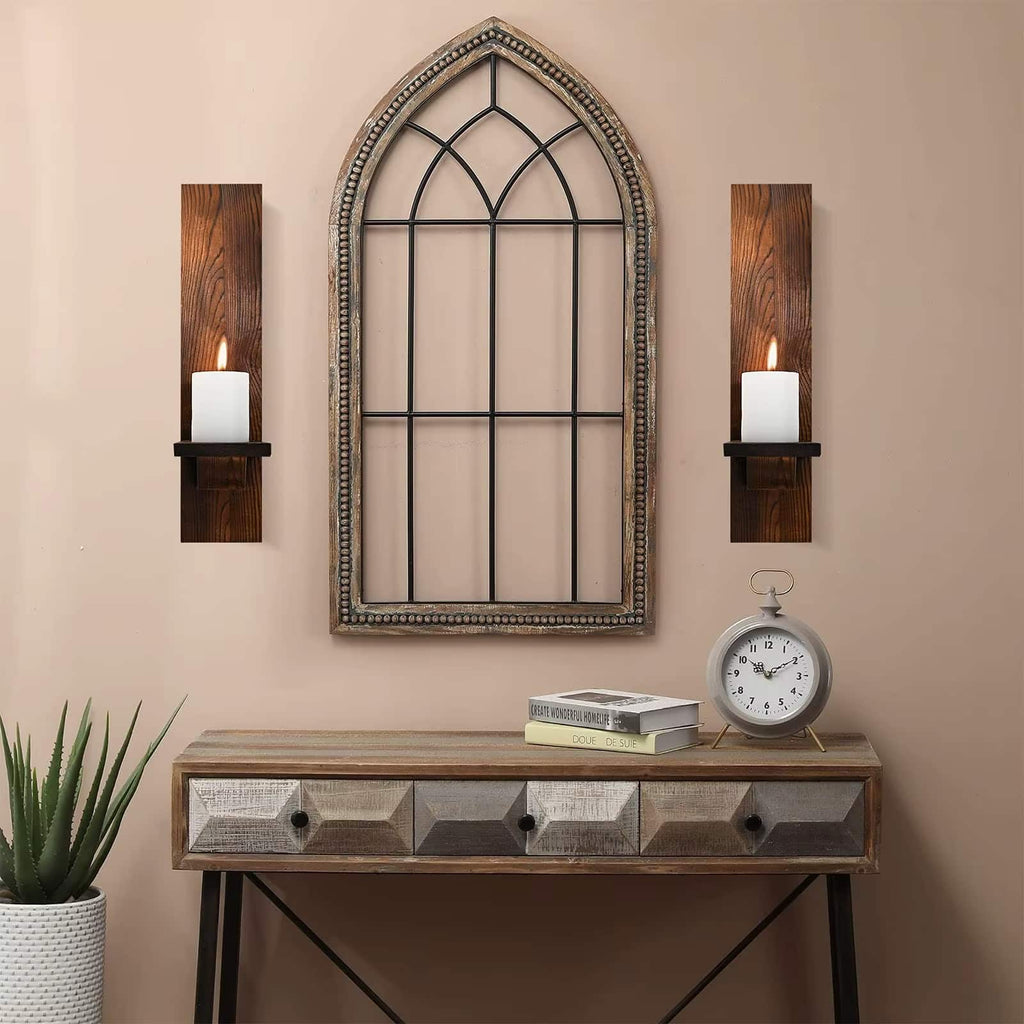 Two vintage brown wood wall brackets
