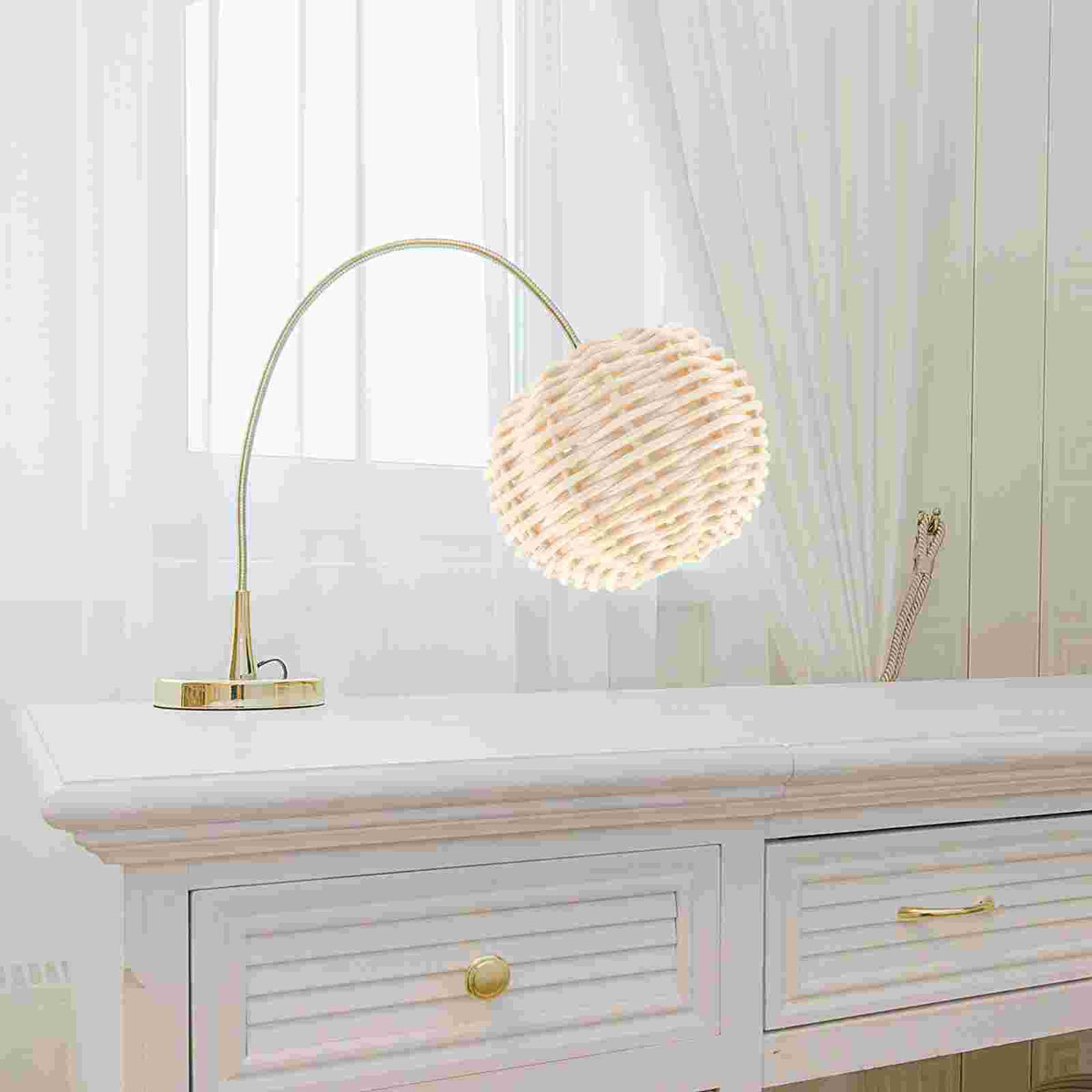 Two small woven clip on bulb shades in green or white