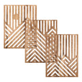 Three overlapping geometric cut out wood wall panels