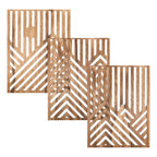 Three overlapping geometric cut out wood wall panels