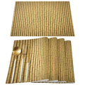 Four beige placemats with a woven bamboo look and interlaced patterns