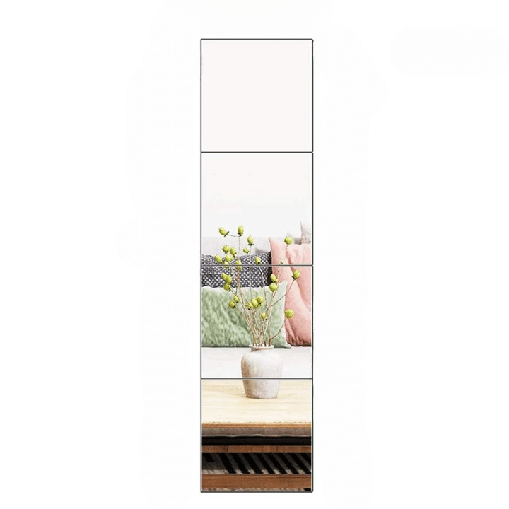 Four square acrylic mirror panels stacked into a full length mirror
