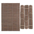 Four brown folding placemats made of woven bamboo slats
