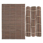 Four brown folding placemats made of woven bamboo slats