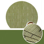 Four semi round green woven bamboo placemats