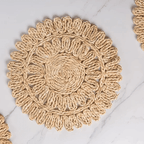 Four large pastoral placemats in flat woven golden bamboo