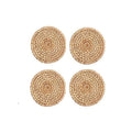 Set of four round hand woven natural rattan coasters