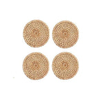 Set of four round hand woven natural rattan coasters