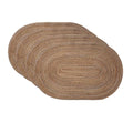 Four oval placemats with a woven straw look in natural tones