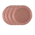 Four round pastoral placemats in woven paper with a straw look, pink or green