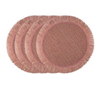 Four round pastoral placemats in woven paper with a straw look, pink or green