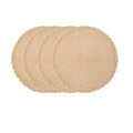 Four round beige placemats with a tight spiral straw look weave