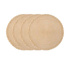 Four round beige placemats with a tight spiral straw look weave