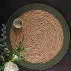 Four round vintage placemats hand woven in golden natural straw
