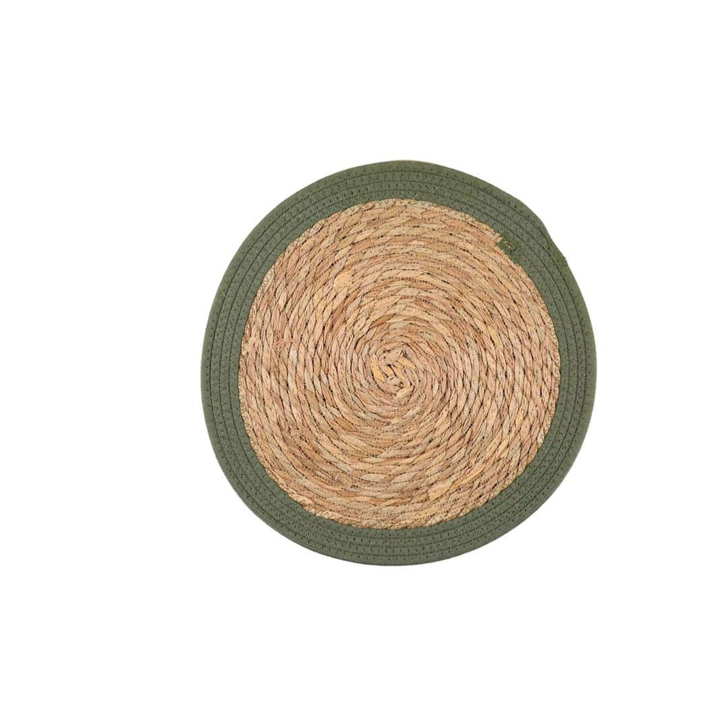 Four round vintage placemats hand woven in golden natural straw