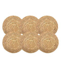 Six round hand braided beige straw placemats