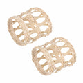 Two open lattice woven rattan cup holders
