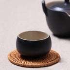 Set of six thick hand woven rattan drink coasters