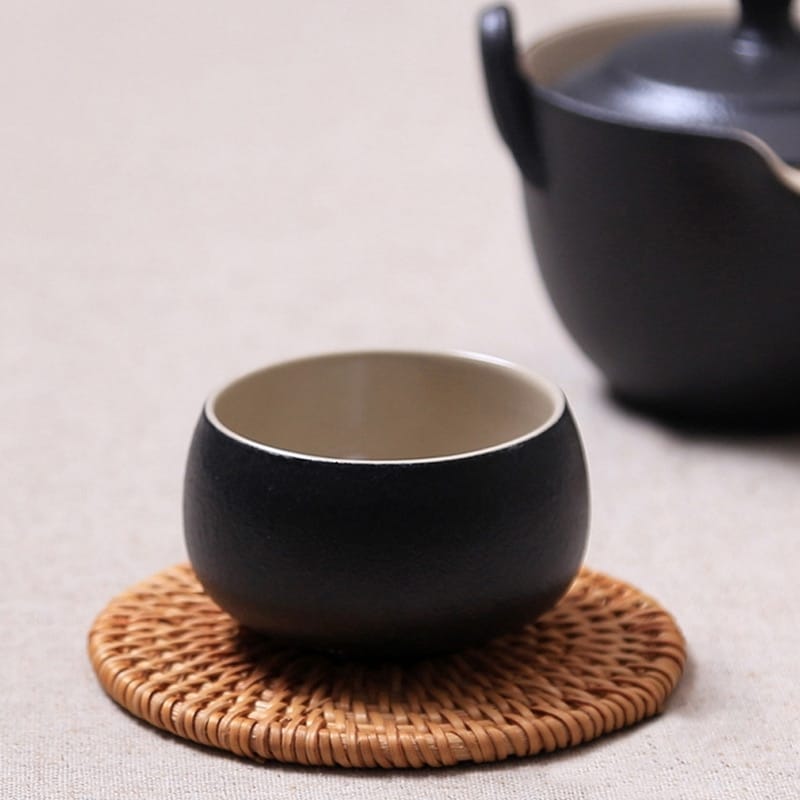 Set of six thick hand woven rattan drink coasters