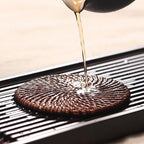 Set of six thick hand woven rattan drink coasters