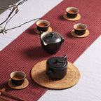 Set of six thick hand woven rattan drink coasters