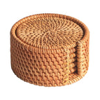 Set of six thick hand woven rattan drink coasters