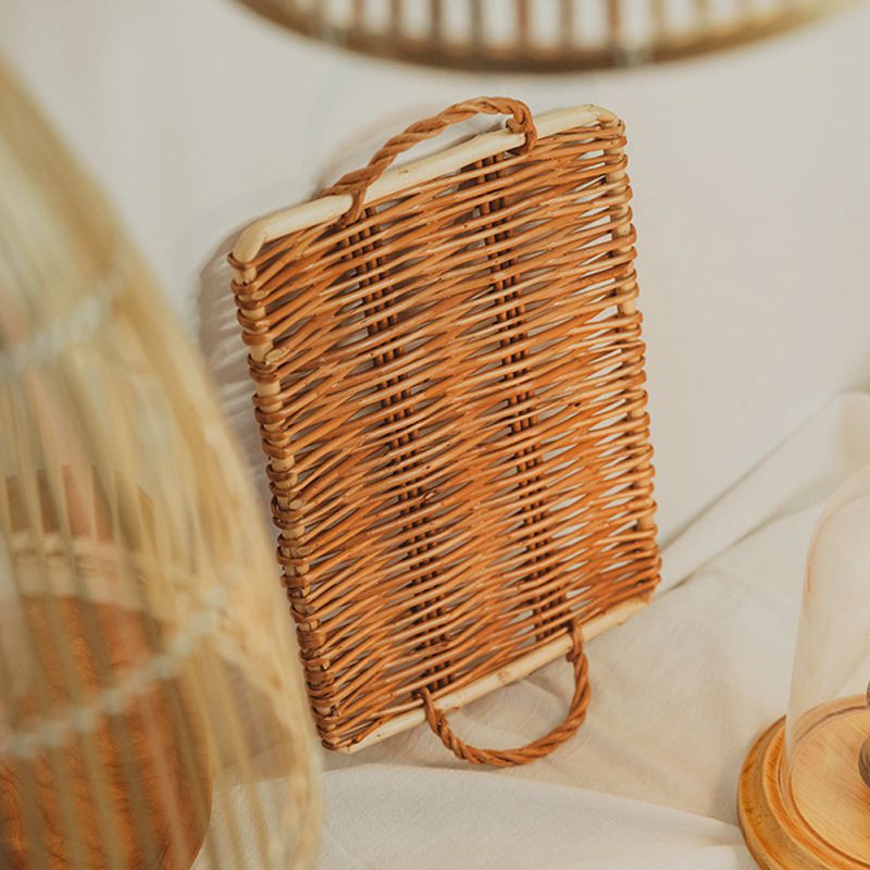 Slim rectangular rattan tray with built in handles