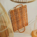 Slim rectangular rattan tray with built in handles