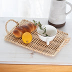 Slim rectangular rattan tray with built in handles