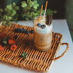 Slim rectangular rattan tray with built in handles