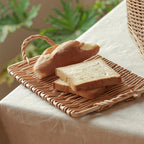 Slim rectangular rattan tray with built in handles