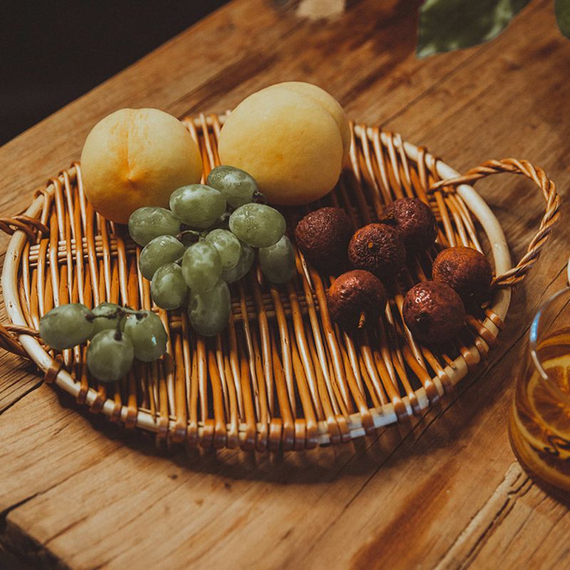 Slim round handwoven rattan tray