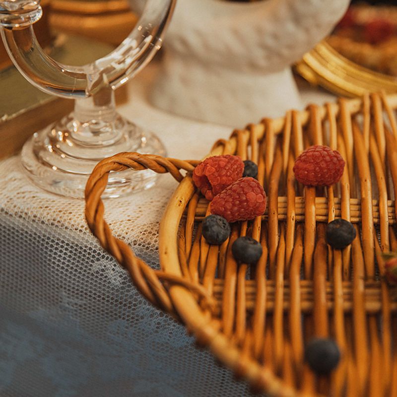 Slim round handwoven rattan tray