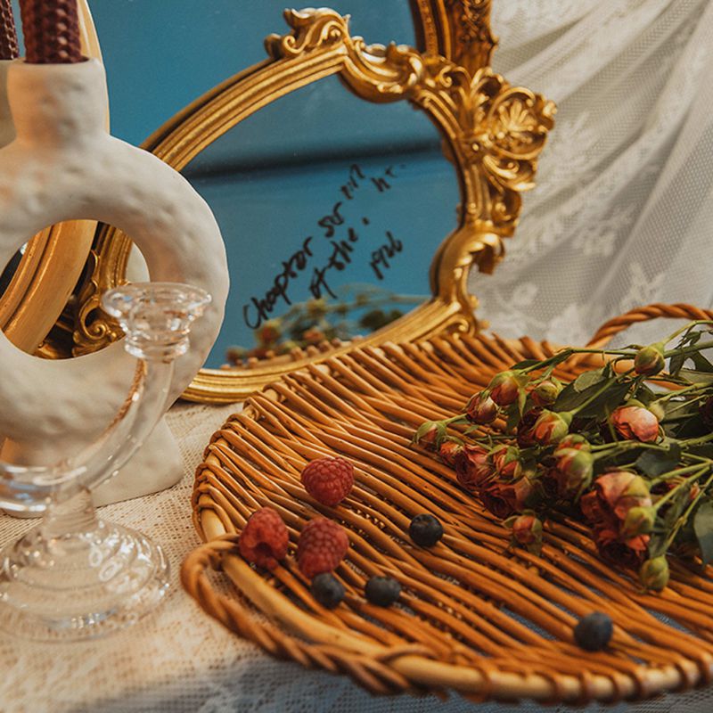 Slim round handwoven rattan tray