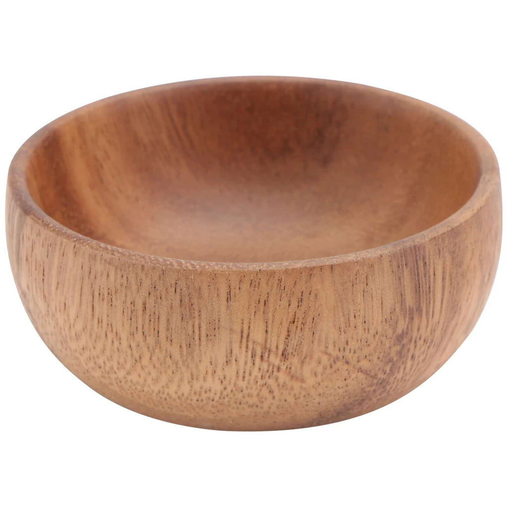 Small round acacia wood bowl with a visible natural grain