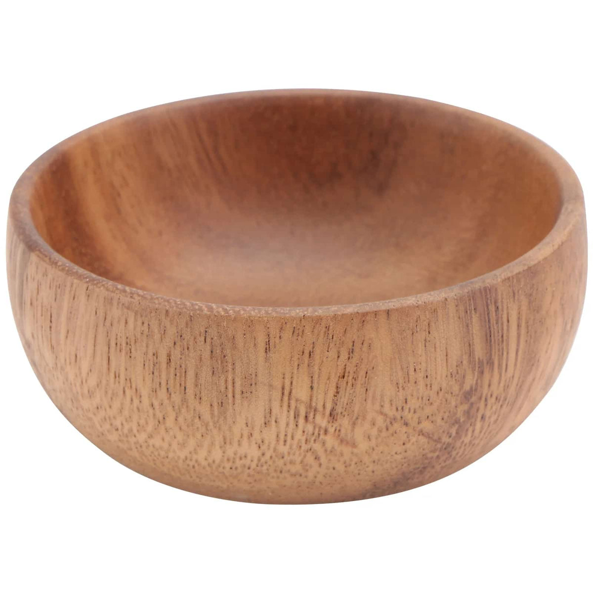 Small round acacia wood bowl with a visible natural grain