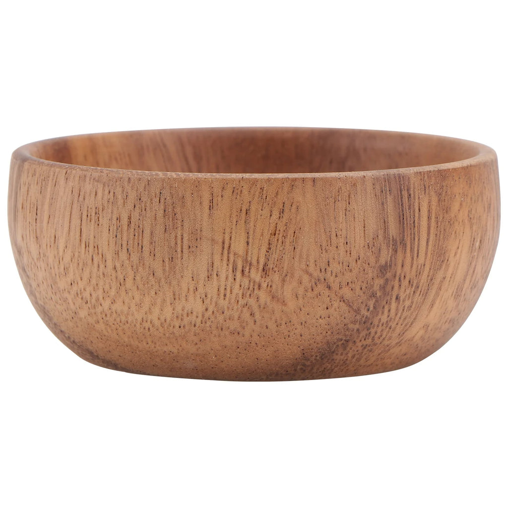 Small round acacia wood bowl with a visible natural grain