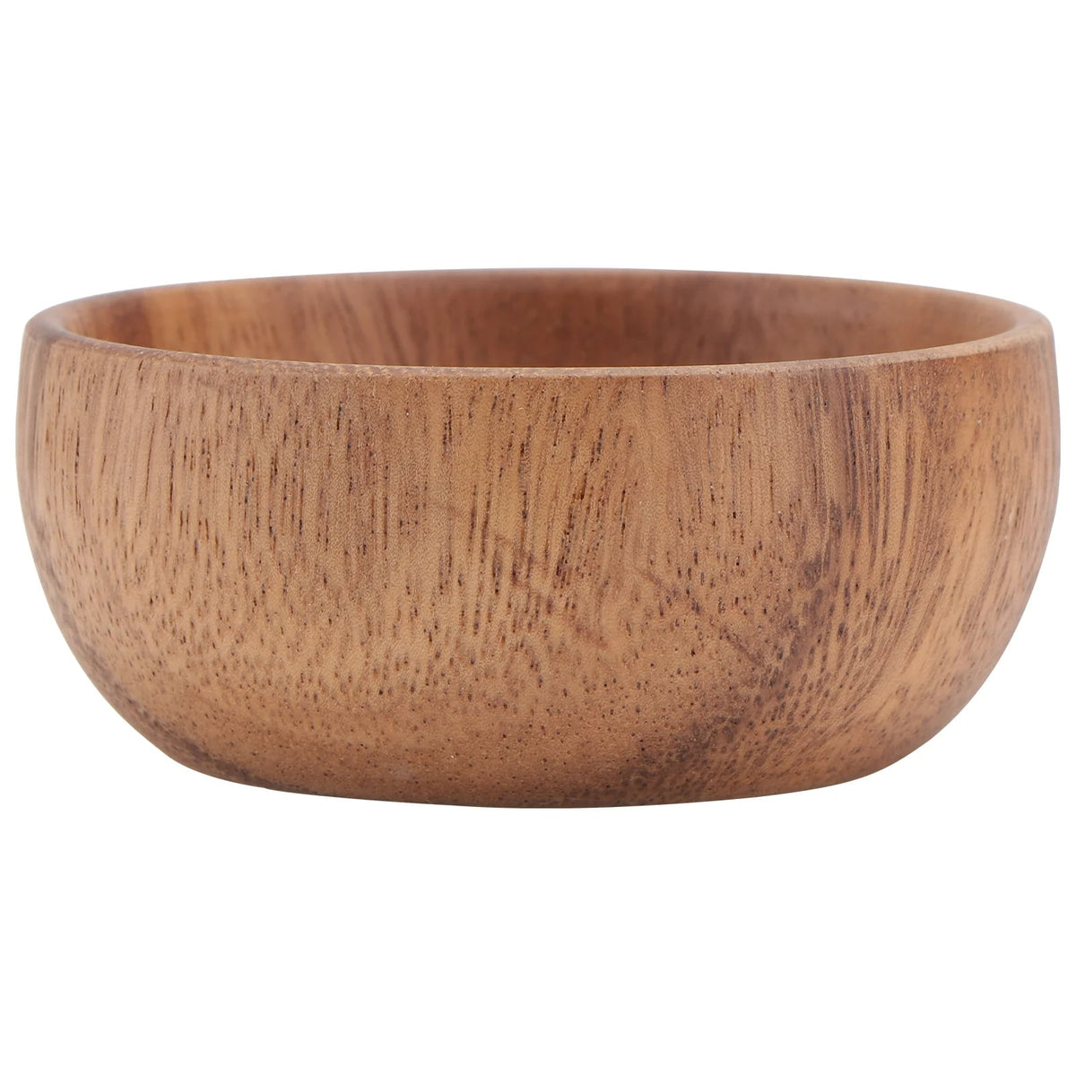 Small round acacia wood bowl with a visible natural grain
