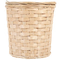 Small round woven bamboo wastebasket with a fitted lid