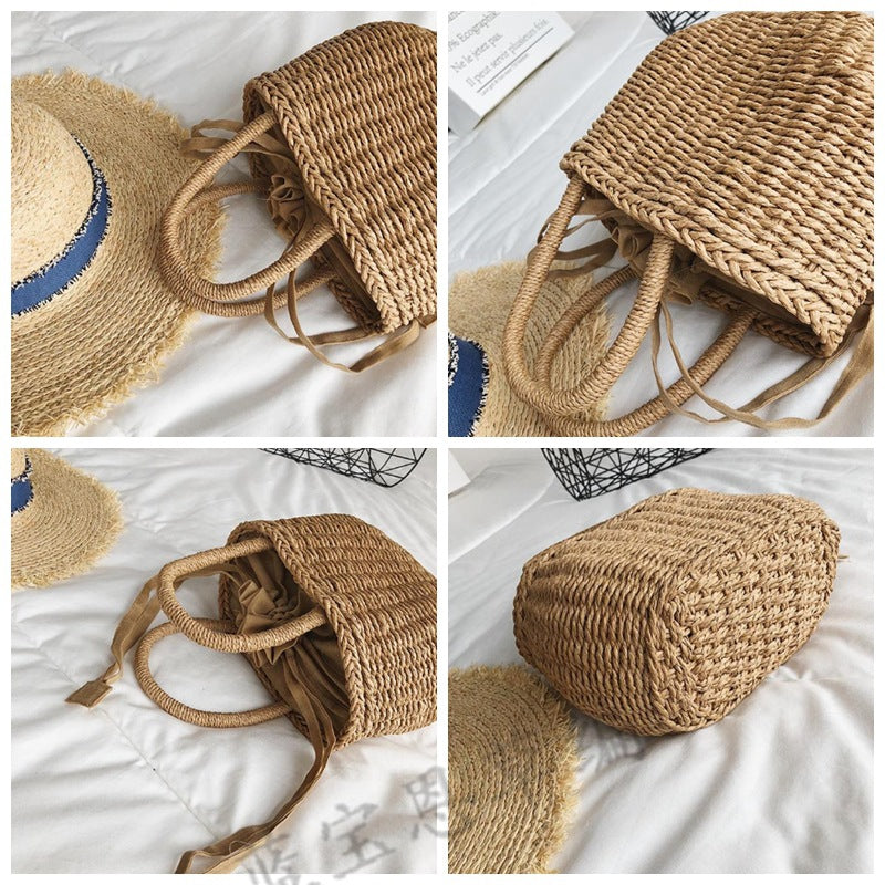 Small structured hand woven rattan handbag with warm natural highlights