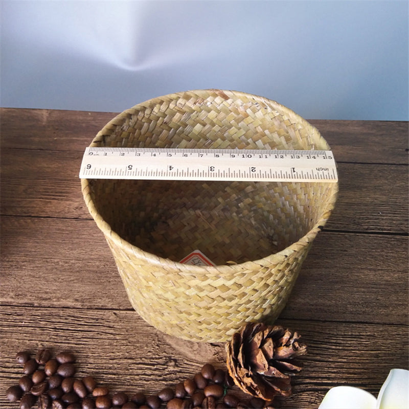 Small round handmade woven rattan planter in white or brown