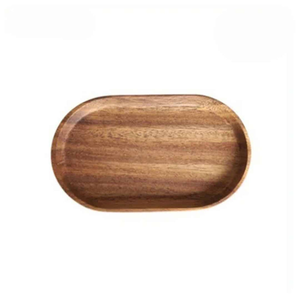 Small oval woven bamboo tray in caramel brown