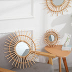 Small round rattan sun mirror
